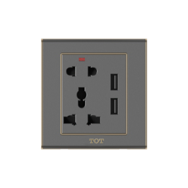 Bộ ổ đa năng + ổ đơn 2 chấu + 2 ổ USB + 1led 16A